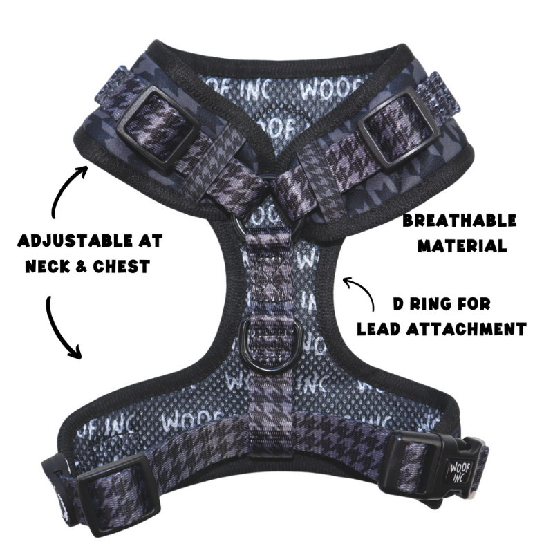 Black Houndstooth Adjustable Dog Harness