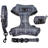 Load image into Gallery viewer, Black  / Grey Tartan Dog Harness Bundle