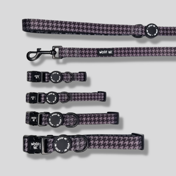 Black Grey Houndstooth Collar and Lead Set