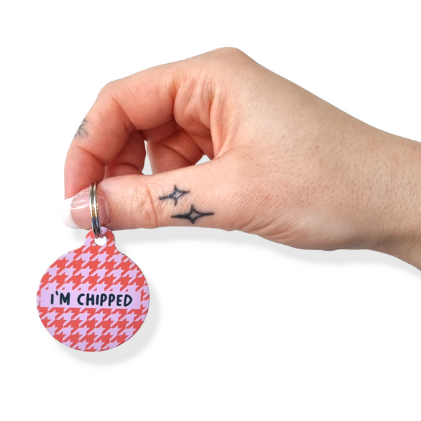 Red / Pink Houndstooth ID Tag